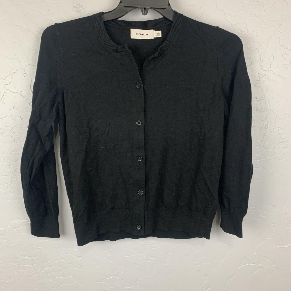 Coach 1941 Cardigan Sweater Womens Large Black Preppy Quiet Luxury Old Money